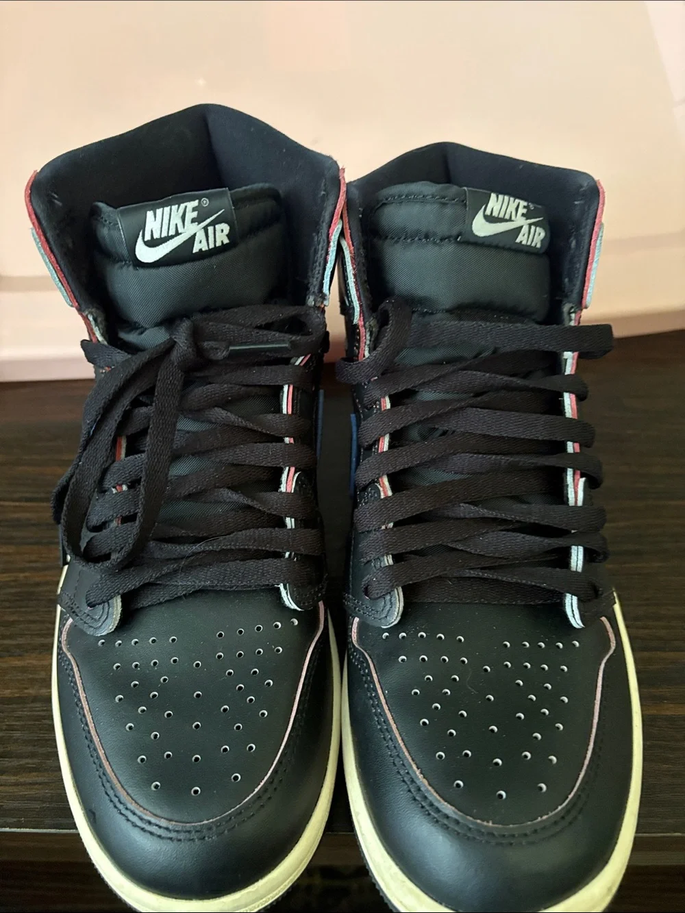 Nike Air Jordan Black High-Top Sneakers with Multicolor Piping EUC